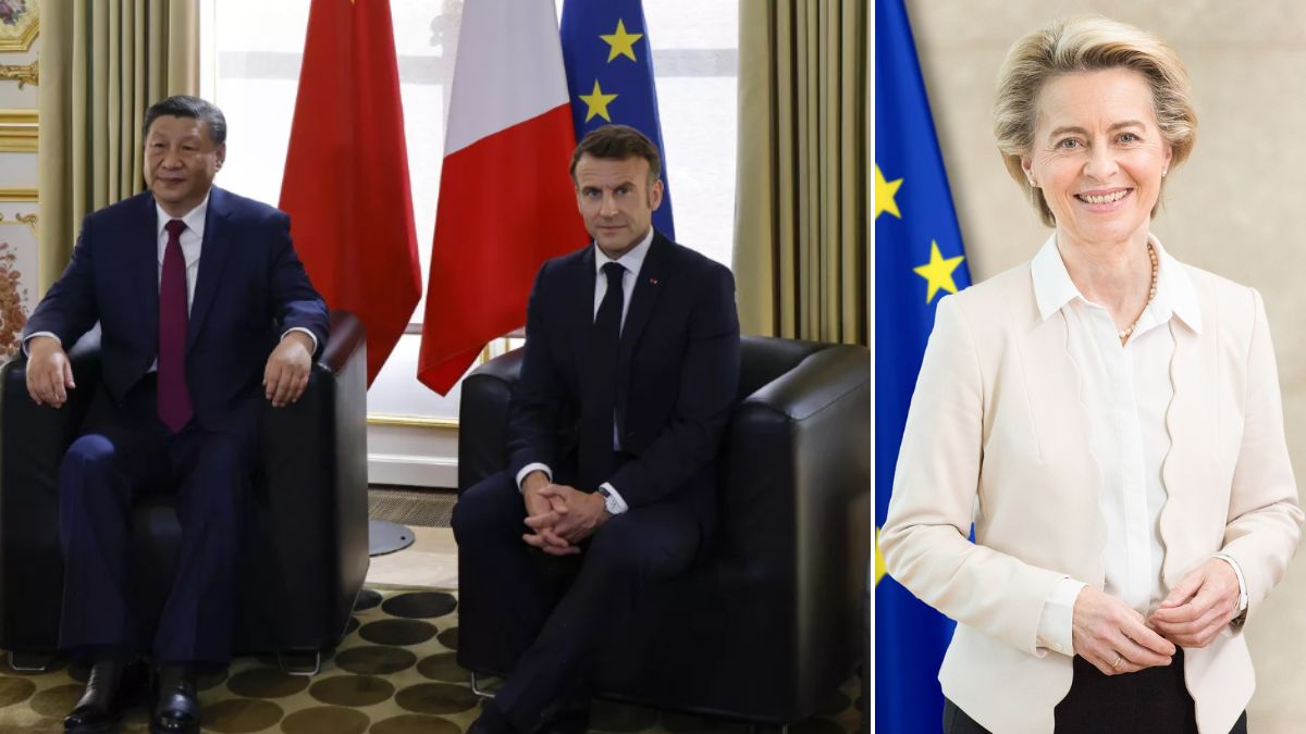 Xi Jinping, Emmanuel Macron and Ursula von der Leyen